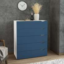 C&ocirc;moda 5 Gavetas Branca e Azul Porto Politorno