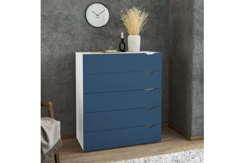 C&ocirc;moda 5 Gavetas Branca e Azul Porto Politorno