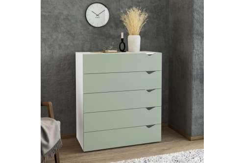 C&ocirc;moda 5 Gavetas Branca e Verde Porto Politorno