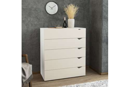 C&ocirc;moda 5 Gavetas Branca e Creme Porto Politorno