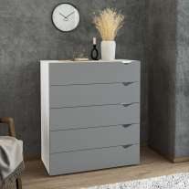 C&ocirc;moda 5 Gavetas Branca e Cinza Porto Politorno