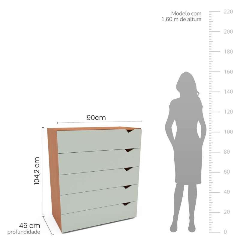 C&ocirc;moda 5 Gavetas Freij&oacute; e Verde Porto Politorno - Freij&oacute; e Verde