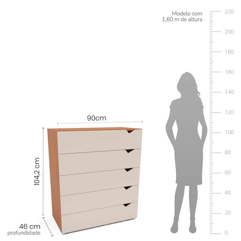 C&ocirc;moda 5 Gavetas Freij&oacute; e Creme Porto Politorno - Freij&oacute; e Creme