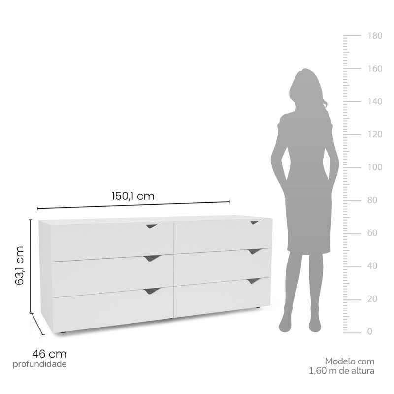 C&ocirc;moda 6 Gavetas Branca Porto Politorno - Branco