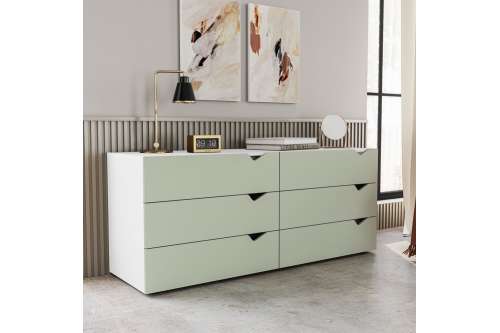 C&ocirc;moda 6 Gavetas Branca e Verde Porto Politorno