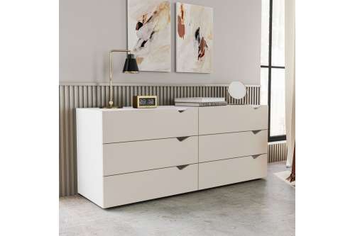 C&ocirc;moda 6 Gavetas Branca e Creme Porto Politorno