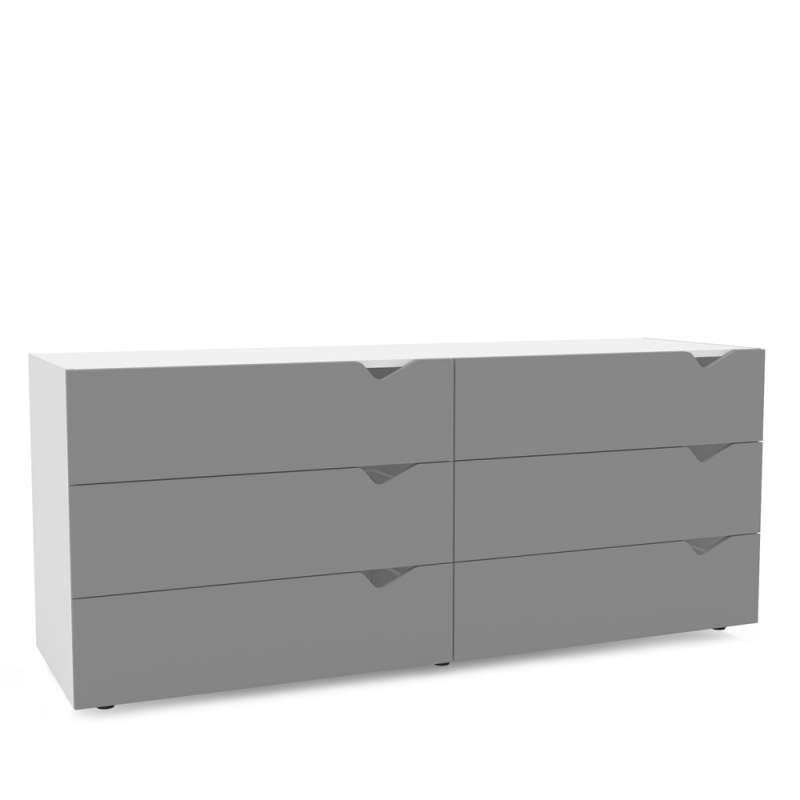 C&ocirc;moda 6 Gavetas Branca e Cinza Porto Politorno - Branco e Cinza