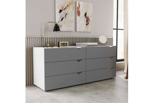 C&ocirc;moda 6 Gavetas Branca e Cinza Porto Politorno