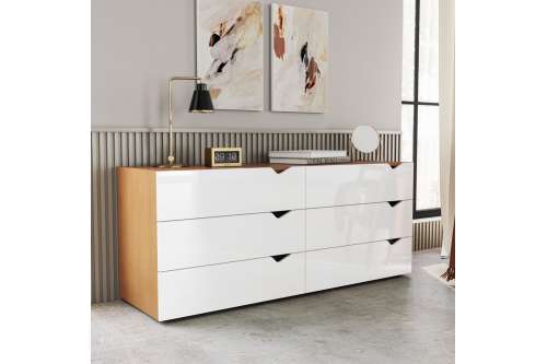 C&ocirc;moda 6 Gavetas Freij&oacute; e Branco Porto Politorno