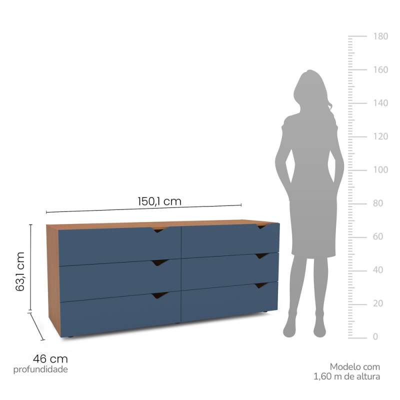 C&ocirc;moda 6 Gavetas Freij&oacute; e Azul Porto Politorno - Freij&oacute; e Azul