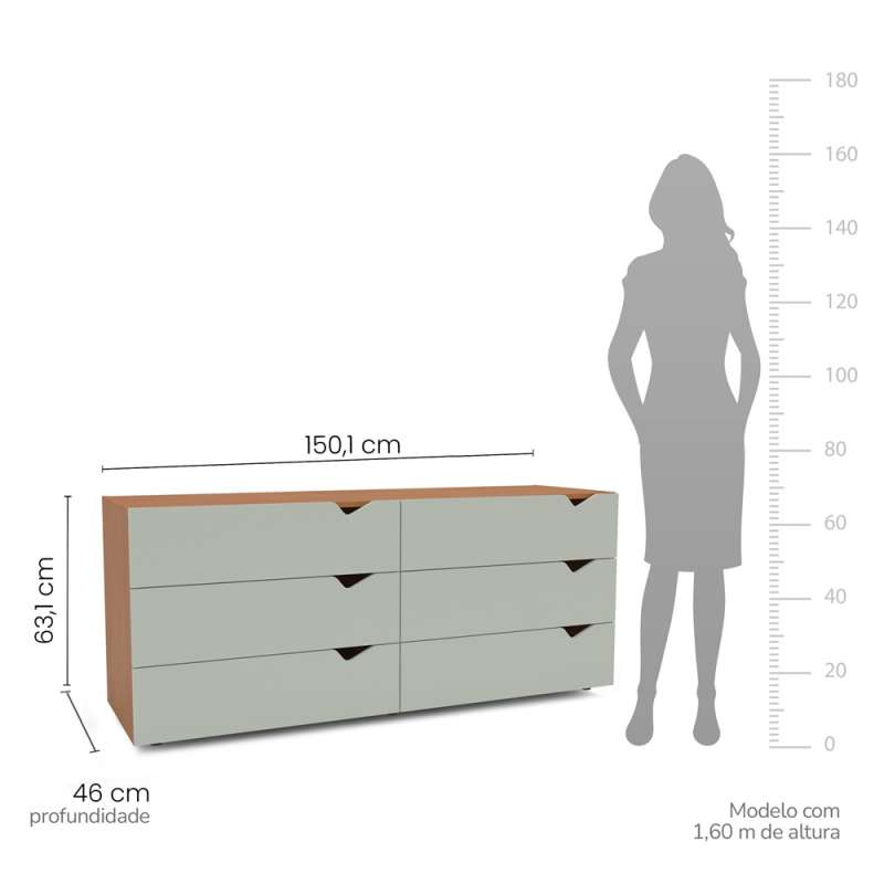 C&ocirc;moda 6 Gavetas Freij&oacute; e Verde Porto Politorno - Freij&oacute; e Verde