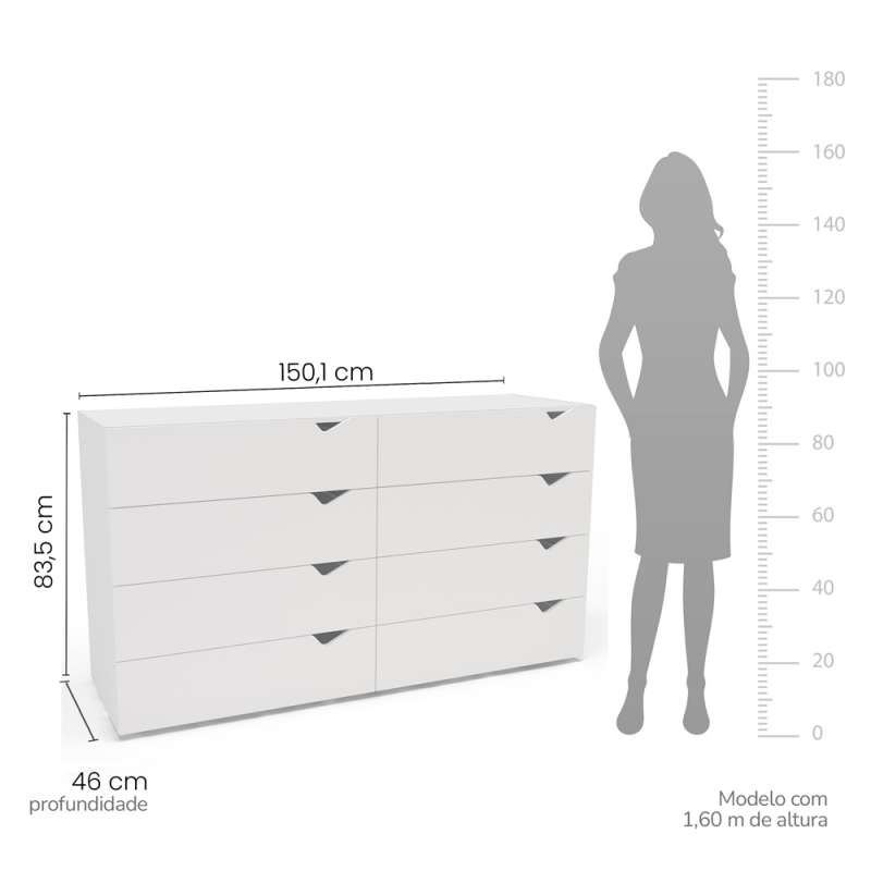 C&ocirc;moda 8 Gavetas Branca Porto Politorno - Branco