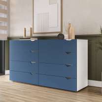 C&ocirc;moda 8 Gavetas Branca e Azul Porto Politorno