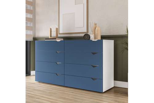 C&ocirc;moda 8 Gavetas Branca e Azul Porto Politorno