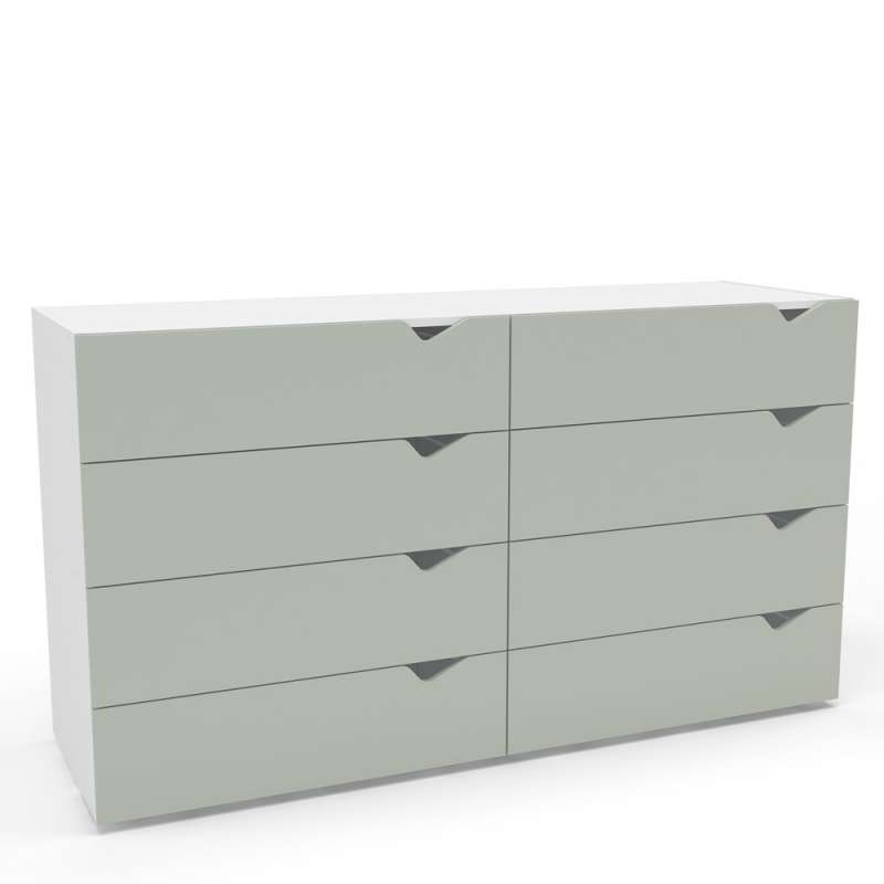 C&ocirc;moda 8 Gavetas Branca e Verde Porto Politorno - Branco e Verde