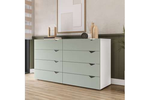 C&ocirc;moda 8 Gavetas Branca e Verde Porto Politorno