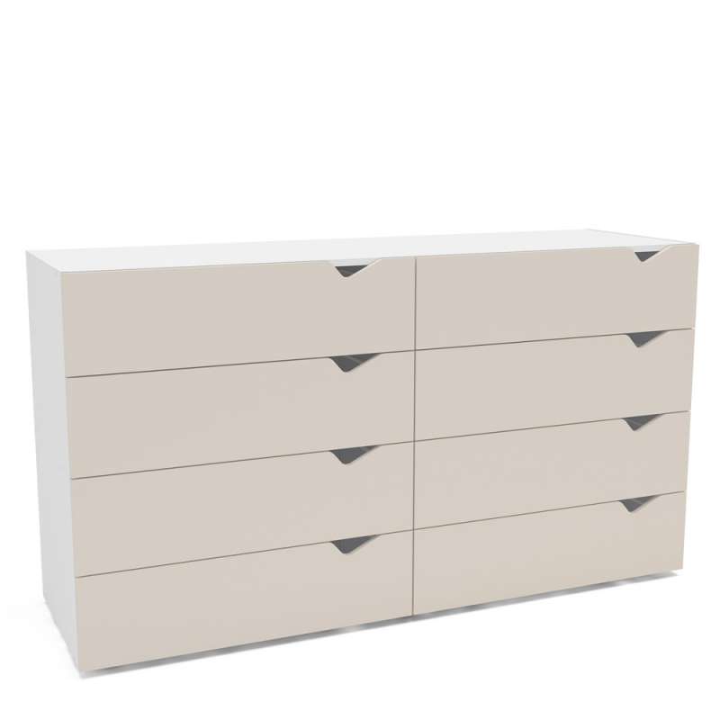 C&ocirc;moda 8 Gavetas Branca e Creme Porto Politorno - Branco e Creme
