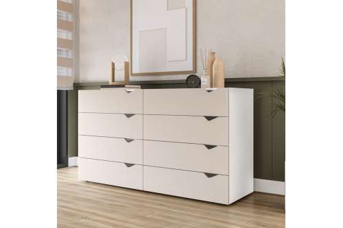 C&ocirc;moda 8 Gavetas Branca e Creme Porto Politorno