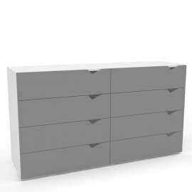 C&ocirc;moda 8 Gavetas Branca e Cinza Porto Politorno - Branco e Cinza