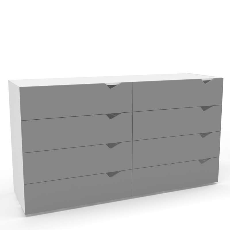 C&ocirc;moda 8 Gavetas Branca e Cinza Porto Politorno - Branco e Cinza