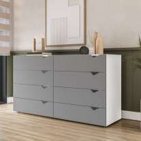 C&ocirc;moda 8 Gavetas Branca e Cinza Porto Politorno