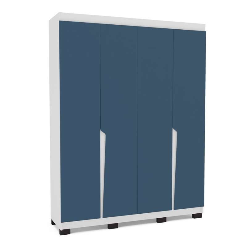 Roupeiro Casal 4 Portas 4 Gavetas Porto Branco e Azul Politorno - Branco e Azul