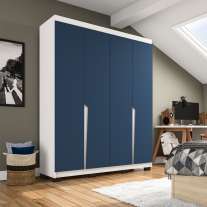 Roupeiro Casal 4 Portas 4 Gavetas Porto Branco e Azul Politorno