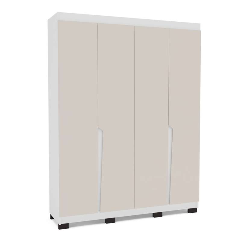 Roupeiro Casal 4 Portas 4 Gavetas Porto Branco e Creme Politorno - Branco e Creme