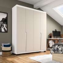 Roupeiro Casal 4 Portas 4 Gavetas Porto Branco e Creme Politorno