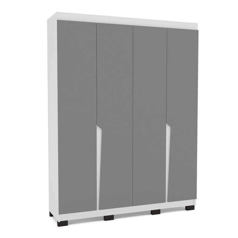 Roupeiro Casal 4 Portas 4 Gavetas Porto Branco e Cinza Politorno - Branco e Cinza