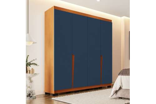 Roupeiro Casal 4 Portas 4 Gavetas Porto Freijo e Azul Politorno