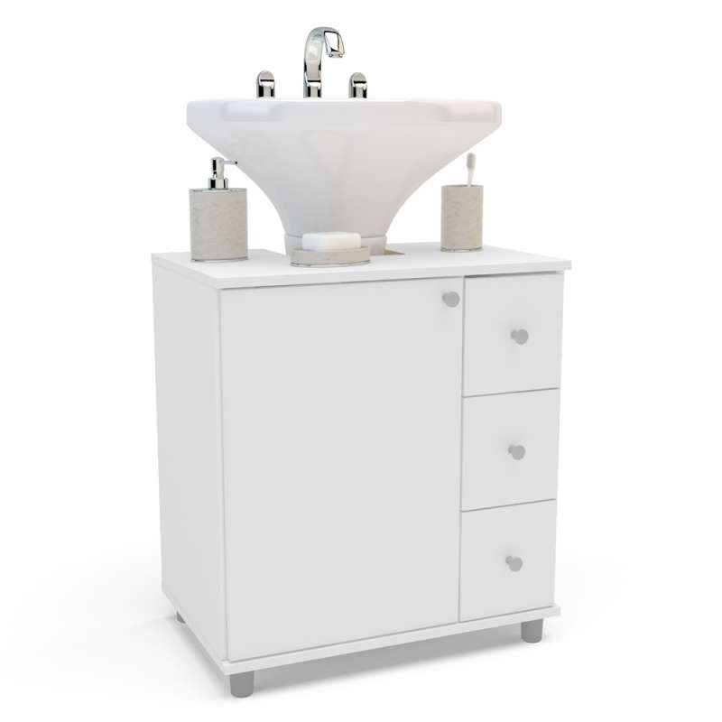 Balcão para Pia de Banheiro Coluna com 3 Gavetas Branco Politorno - Branco