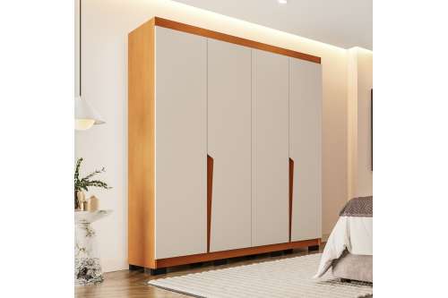 Roupeiro Casal 4 Portas 4 Gavetas Porto Freijo e Creme Politorno