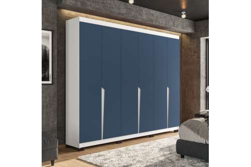 Roupeiro Casal 6 Portas 4 Gavetas Porto Branco e Azul Politorno