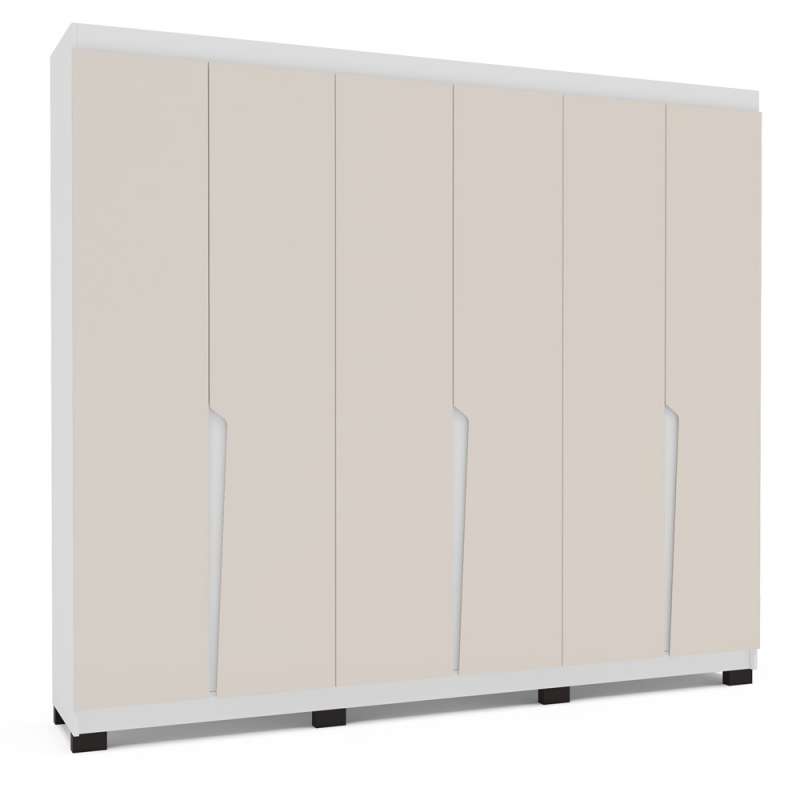 Roupeiro Casal 6 Portas 4 Gavetas Porto Branco e Creme Politorno - Branco e Creme