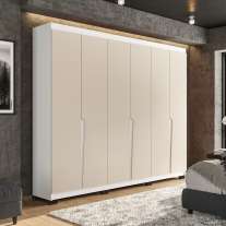 Roupeiro Casal 6 Portas 4 Gavetas Porto Branco e Creme Politorno
