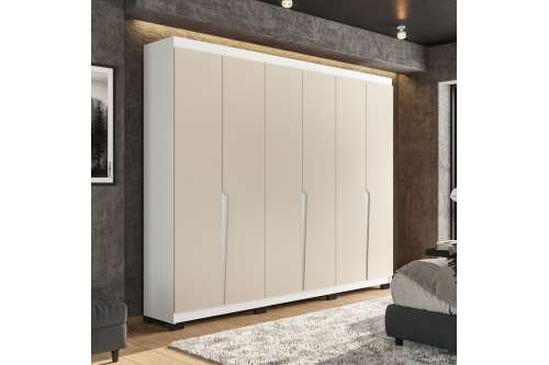 Roupeiro Casal 6 Portas 4 Gavetas Porto Branco e Creme Politorno