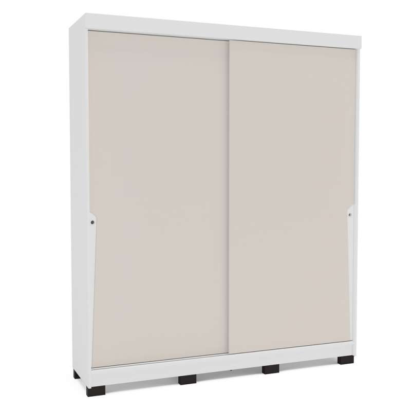 Roupeiro Casal 2 Portas de Correr Porto Branco e Creme Politorno - Branco e Creme