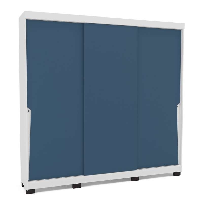 Roupeiro Casal 3 Portas de Correr Porto Branco e Azul Politorno - Branco e Azul