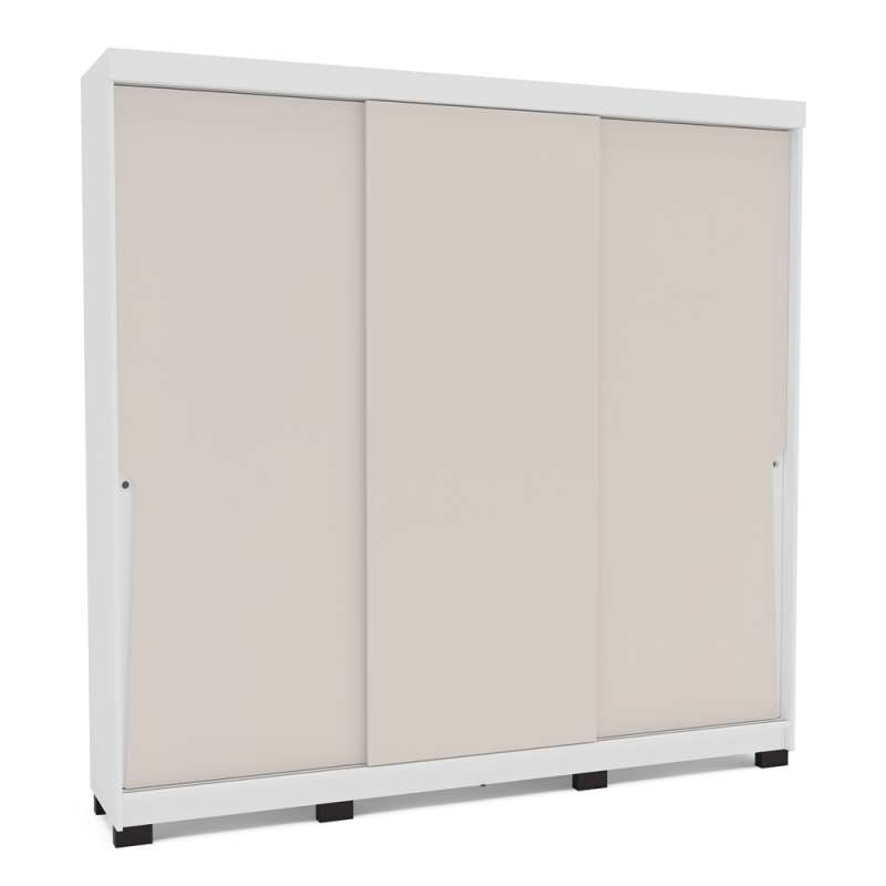 Roupeiro Casal 3 Portas de Correr Porto Branco e Creme Politorno - Branco e Creme