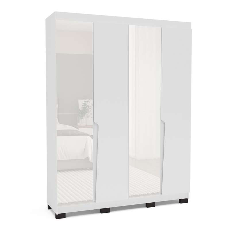 Roupeiro 4 Portas com Espelho Porto Branco Politorno - Branco
