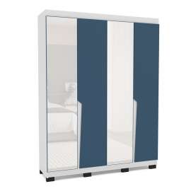 Roupeiro 4 Portas com Espelho Porto Branco e Azul Politorno - Branco e Azul