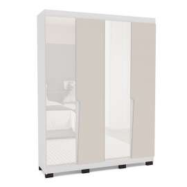 Roupeiro 4 Portas com Espelho Porto Branco e Creme Politorno - Branco e Creme