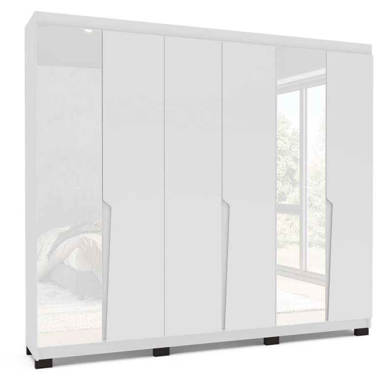 Roupeiro 6 Portas com Espelho Porto Branco Politorno - Branco