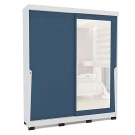 Roupeiro 2 Portas de Correr com Espelho Porto Branco e Azul Politorno - Branco e Azul