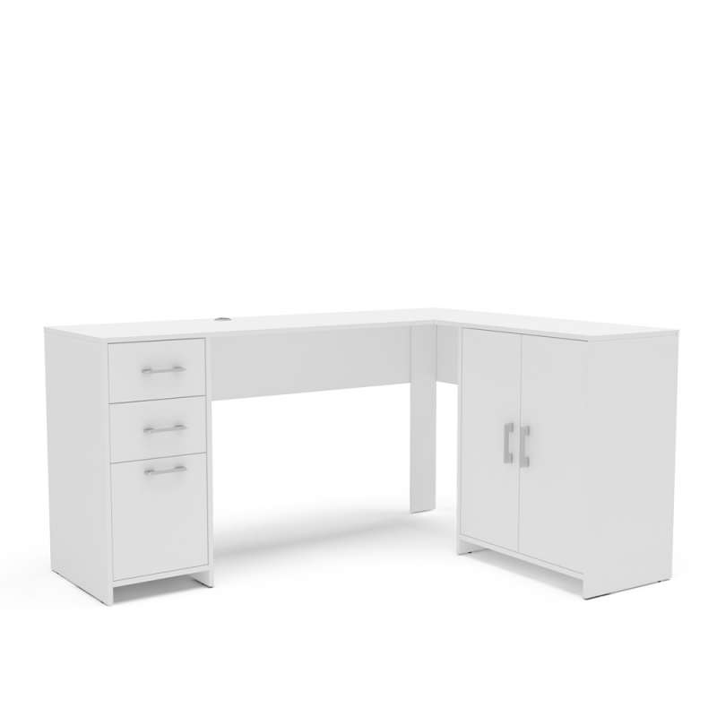 Mesa em L com 2 Gavetas e 3 Portas Branca Madri Politorno  - Branco