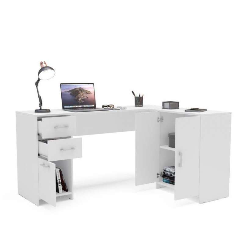 Mesa 2 Gavetas 3 Portas cor Branca Madri Politorno M&oacute;veis - Branco