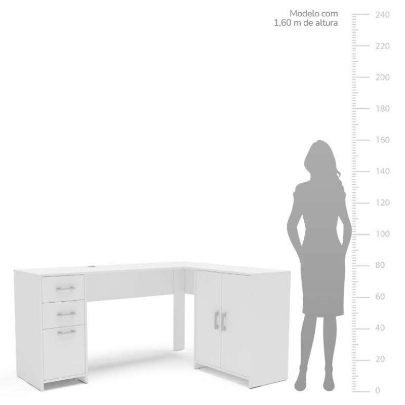 Mesa 2 Gavetas 3 Portas cor Branca Madri Politorno M&oacute;veis - Branco