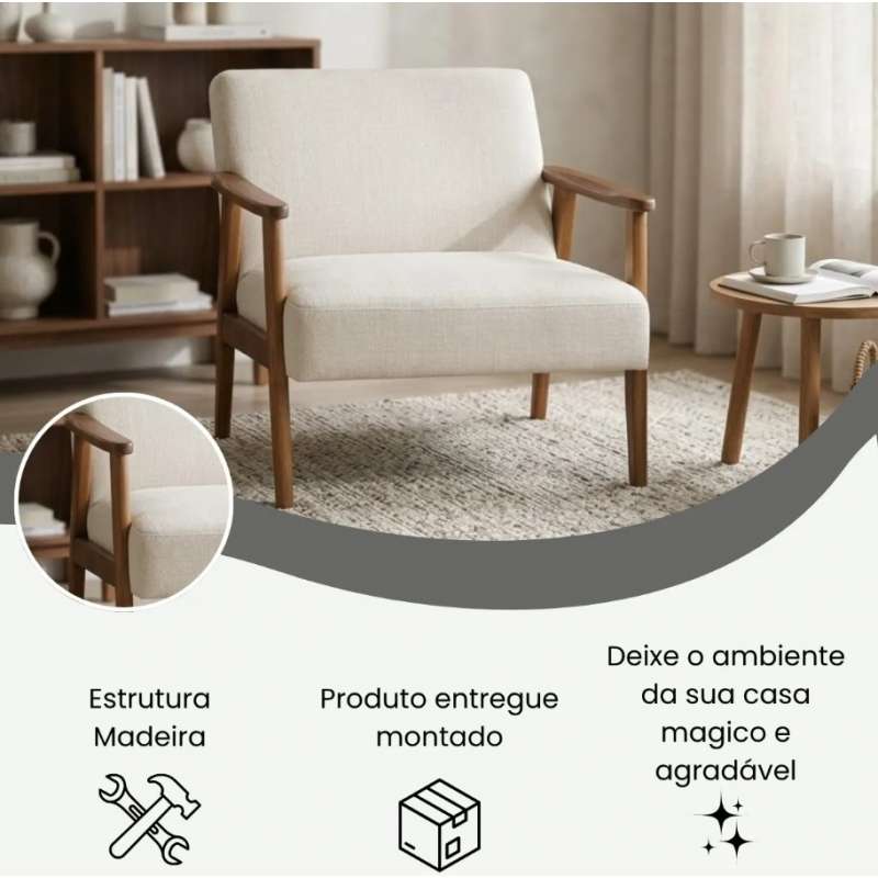 Poltrona Decorativa Bia em Linho - Casa A - Linho