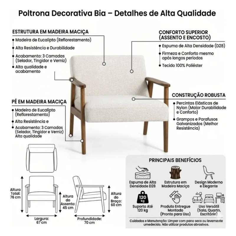 Poltrona Decorativa Bia em Linho - Casa A - Linho